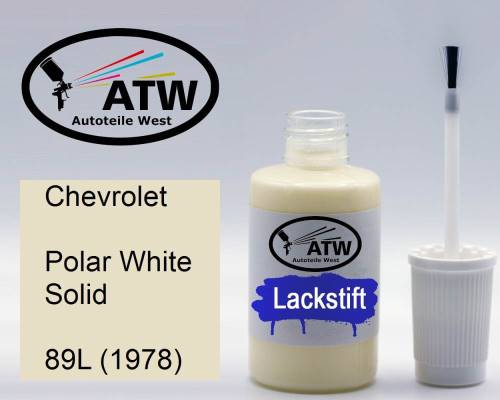 Chevrolet, Polar White Solid, 89L (1978): 20ml Lackstift, von ATW Autoteile West.